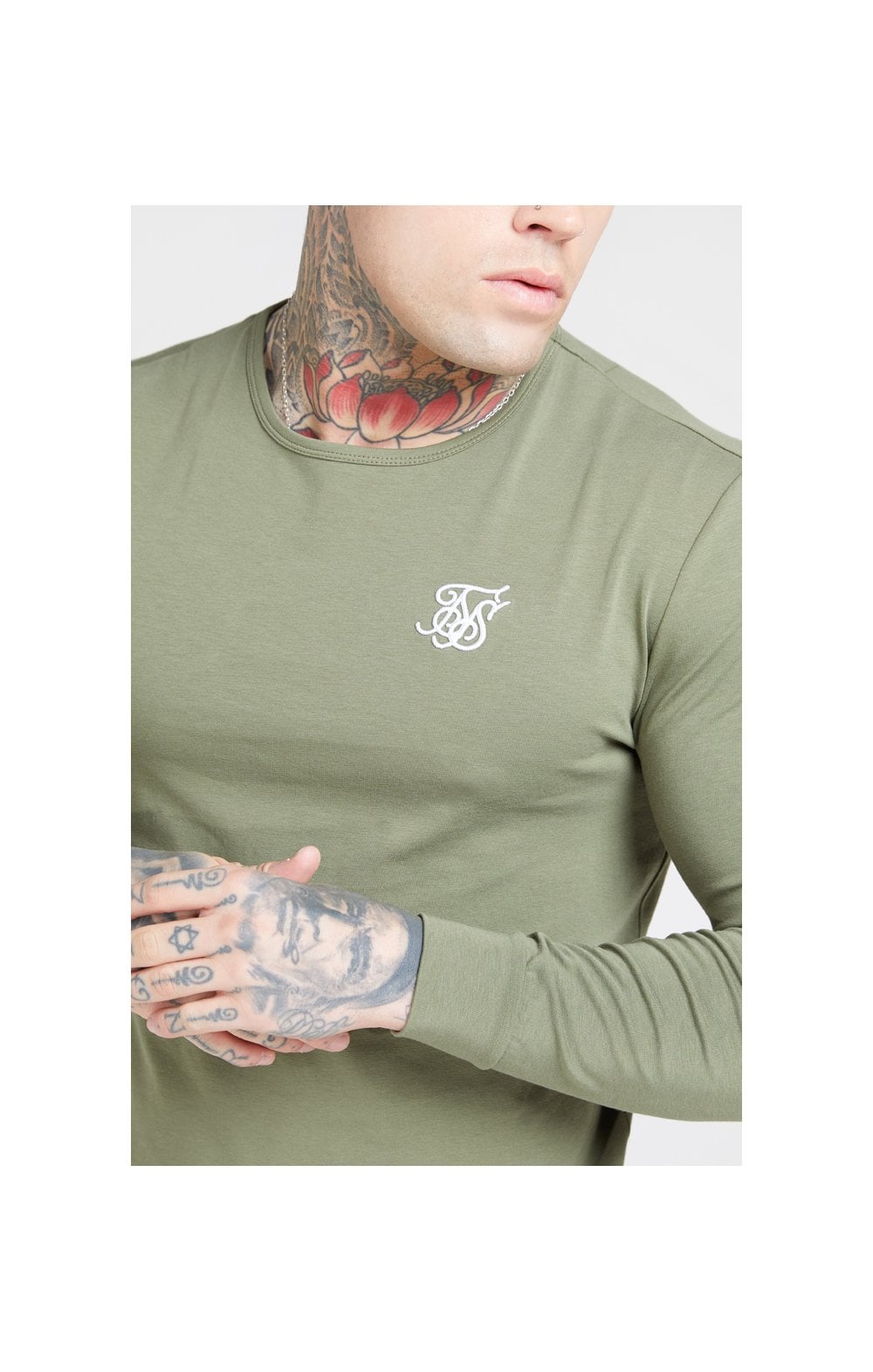 Khaki Essential Long Sleeve Muscle Fit T-Shirt (1)