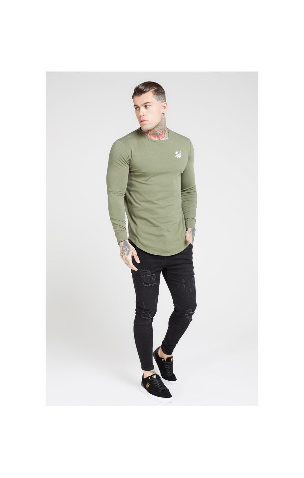 Khaki Essential Long Sleeve Muscle Fit T-Shirt (2)
