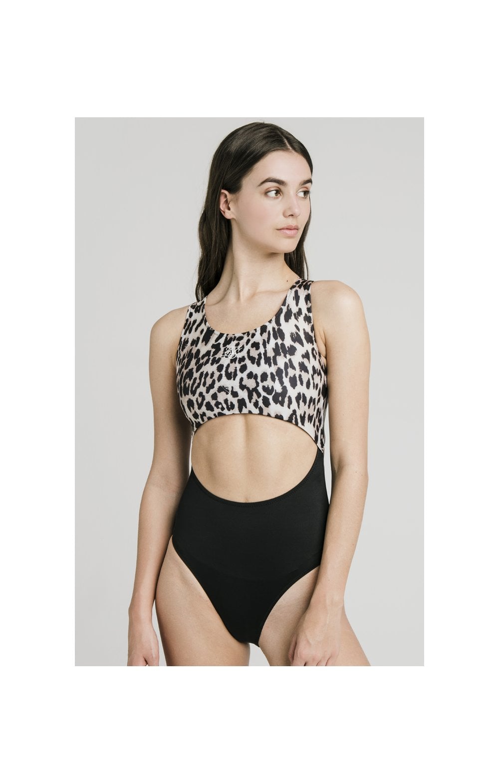 SikSilk Cut Out Swimsuit – Black &amp; Leopard