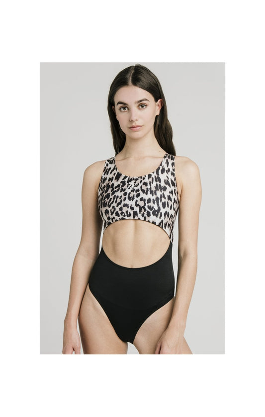 SikSilk Cut Out Swimsuit – Black & Leopard