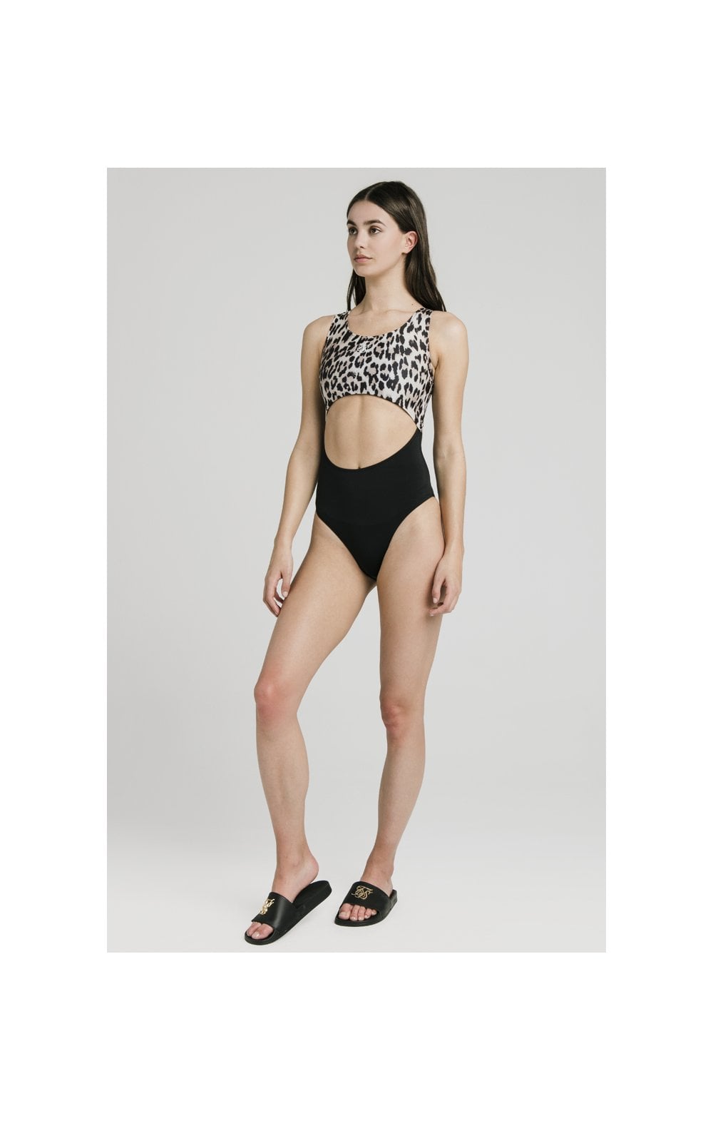SikSilk Cut Out Swimsuit – Black &amp; Leopard (3)