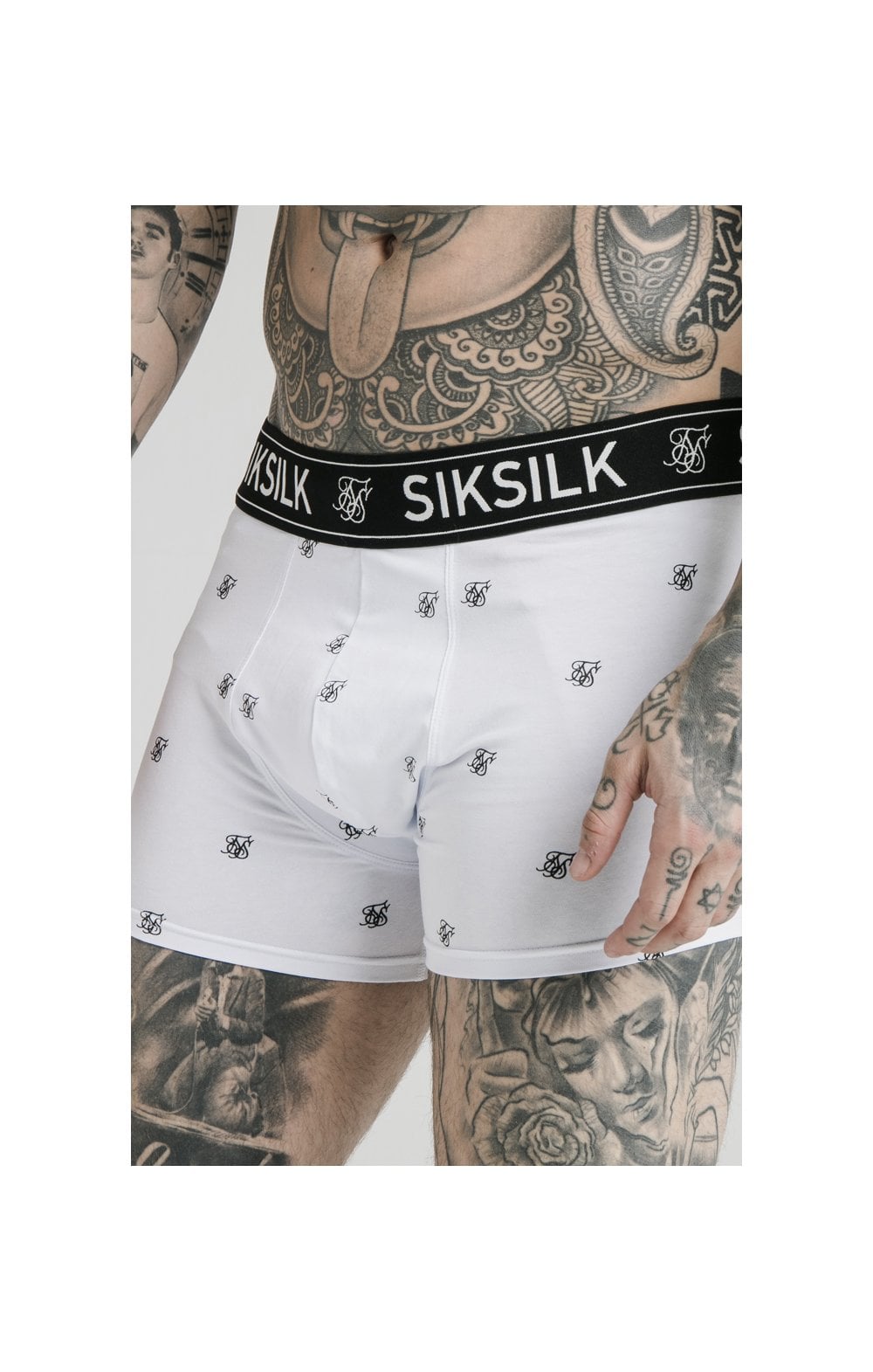 SikSilk Logo Taped Boxer Shorts (2 Pack) - White &amp; Black Pack of 2 Boxers - 1 White pair and 1 Black pair (2)