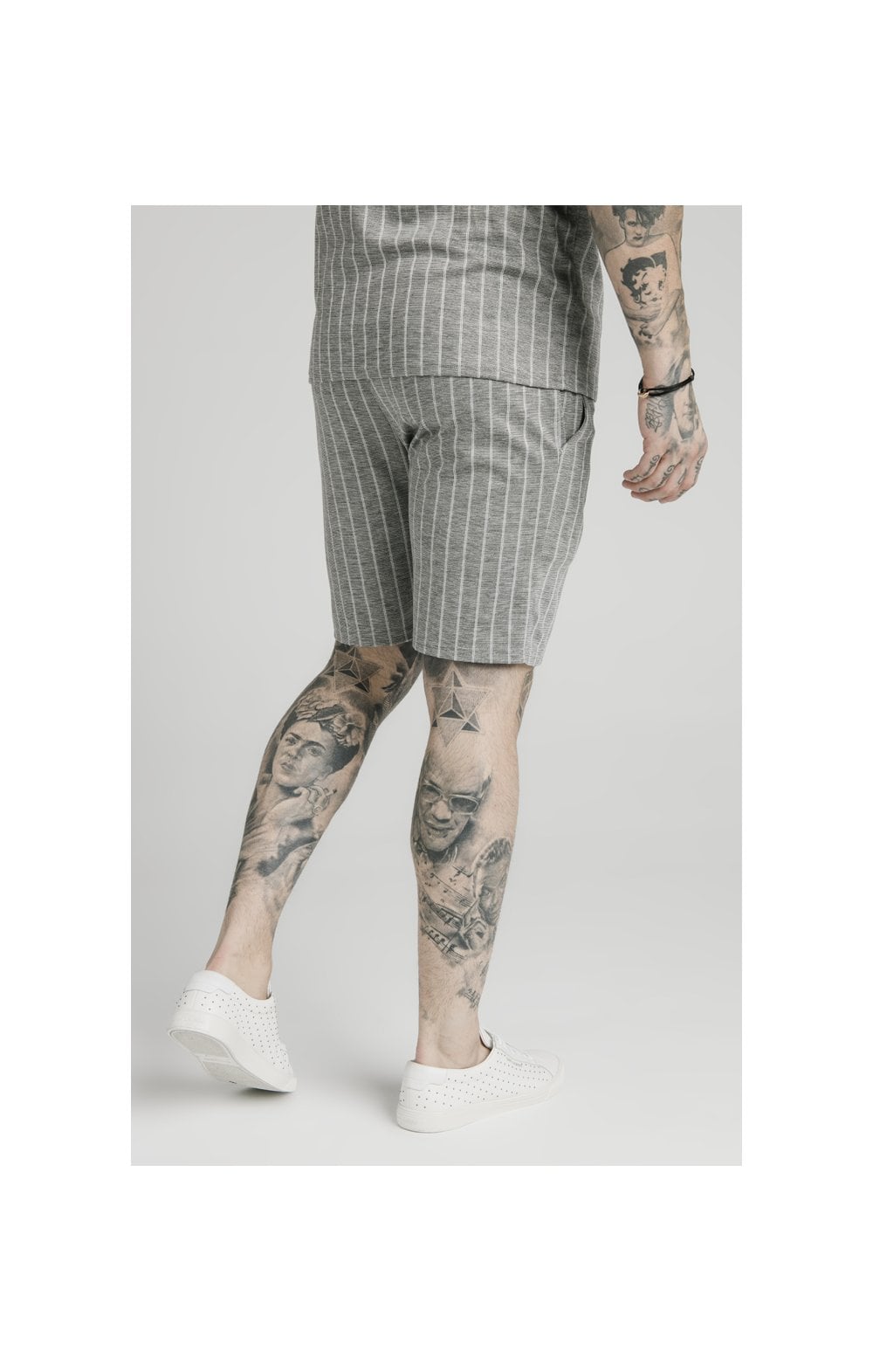 SikSilk Pleated Smart Shorts – Grey Pin Stripe (1)