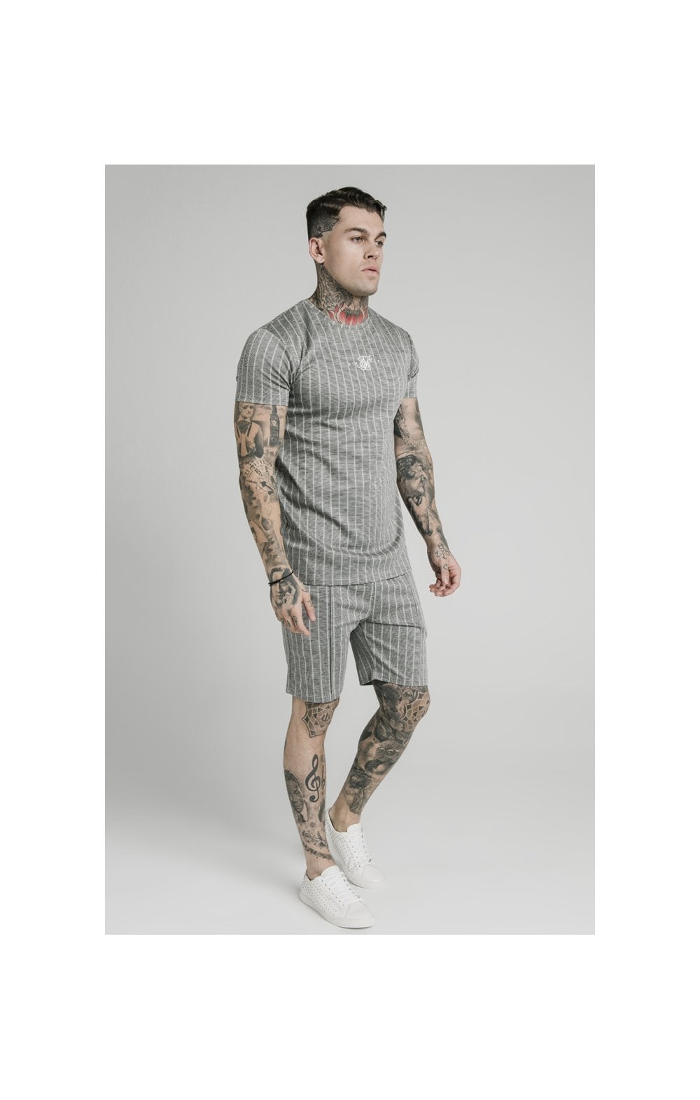 SikSilk Pleated Smart Shorts – Grey Pin Stripe (3)