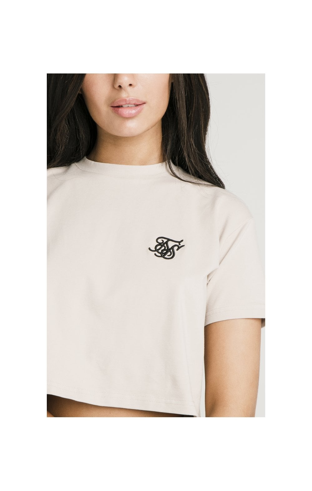 Beige Essential Retro Box Fit Crop T-Shirt (1)
