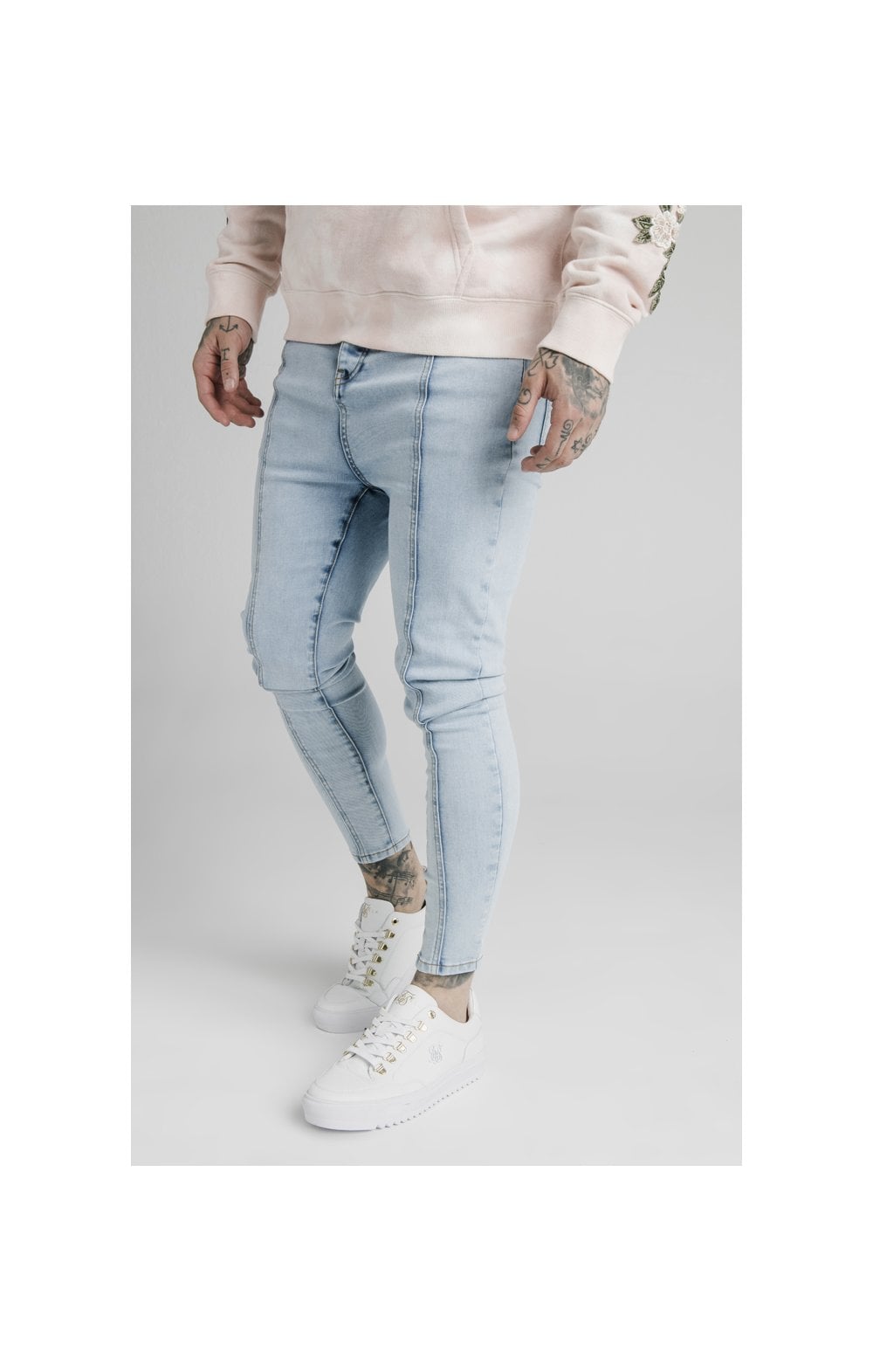 SikSilk Drop Crotch Pleated Applique Jeans - White (1)