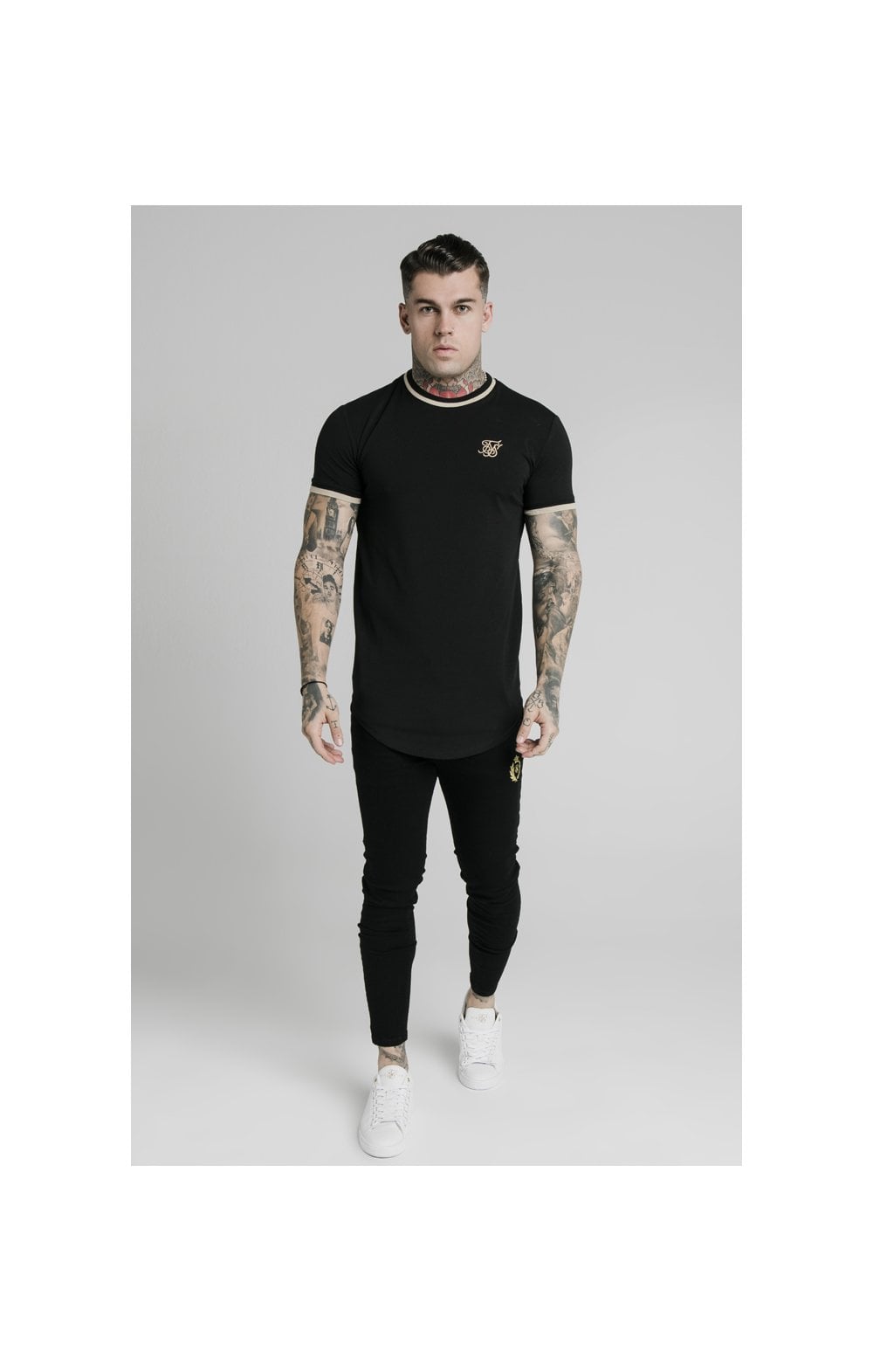 Black Short Sleeve Yarn Rib Fit T-Shirt (2)