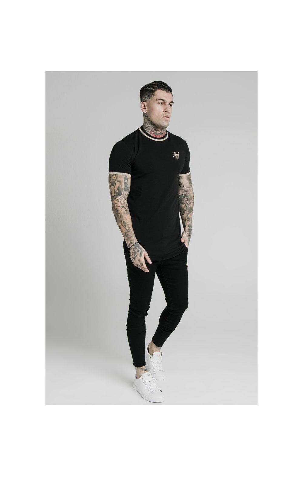 Black Short Sleeve Yarn Rib Fit T-Shirt (3)