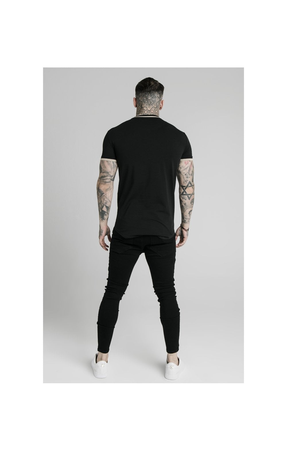 Black Short Sleeve Yarn Rib Fit T-Shirt (4)