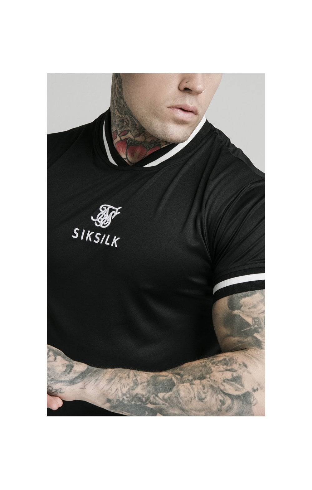 SikSilk S/S Poly Rib Collar Tee - Black (1)