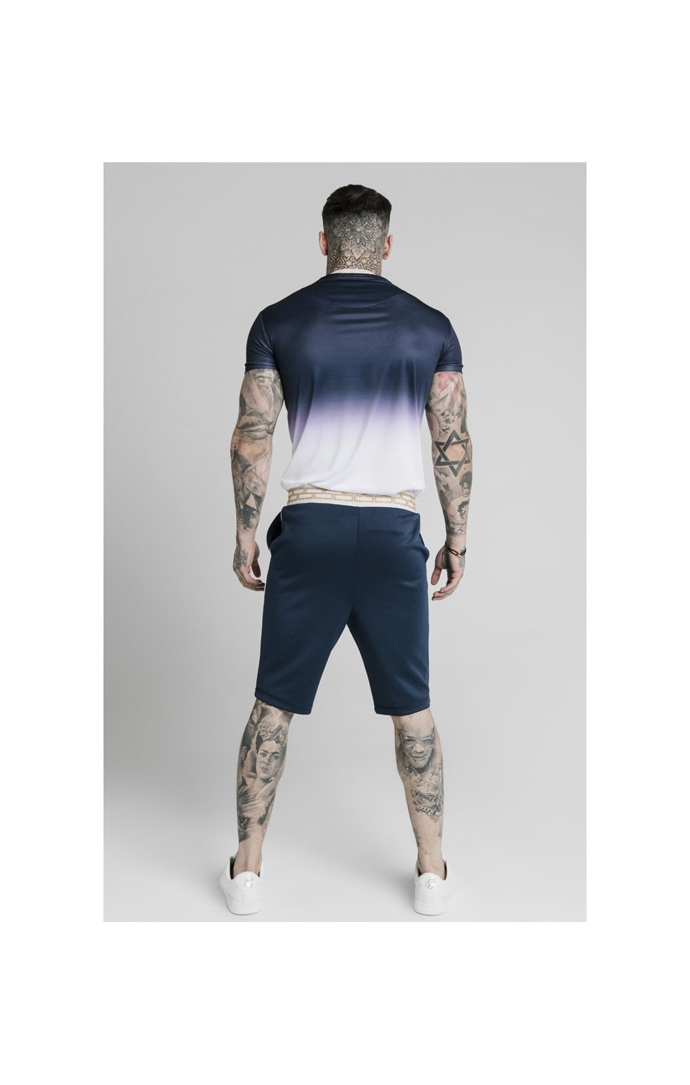 SikSilk S/S Fade Inset Tape Gym Tee - Navy &amp; White (2)