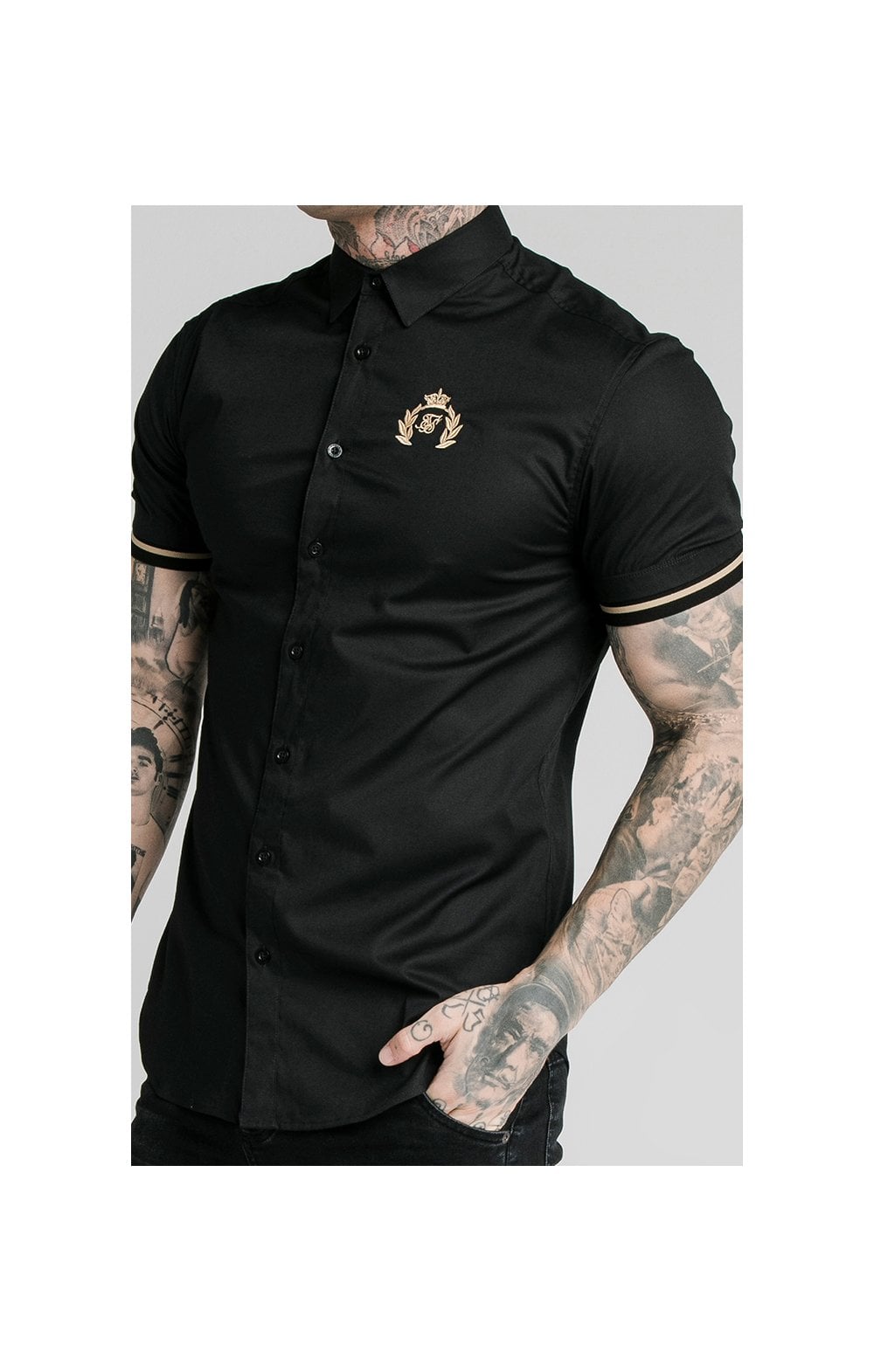 SikSilk S/S Prestige Inset Cuff Shirt - Black (1)