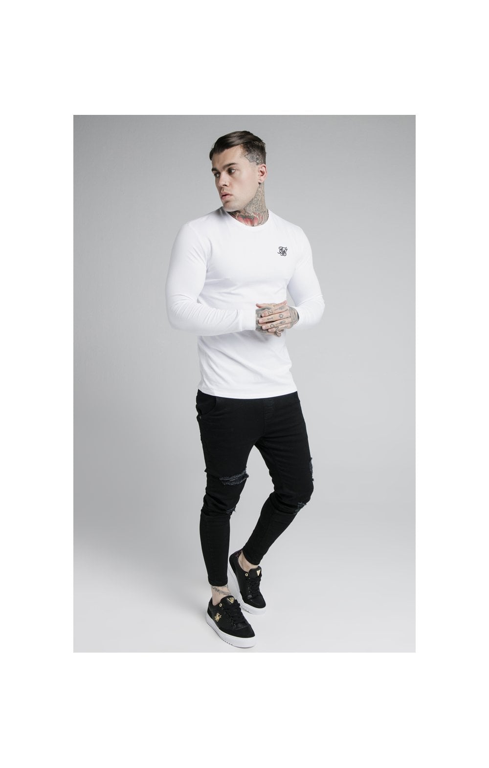 White Long Sleeve Straight Hem Muscle Fit T-Shirt (3)