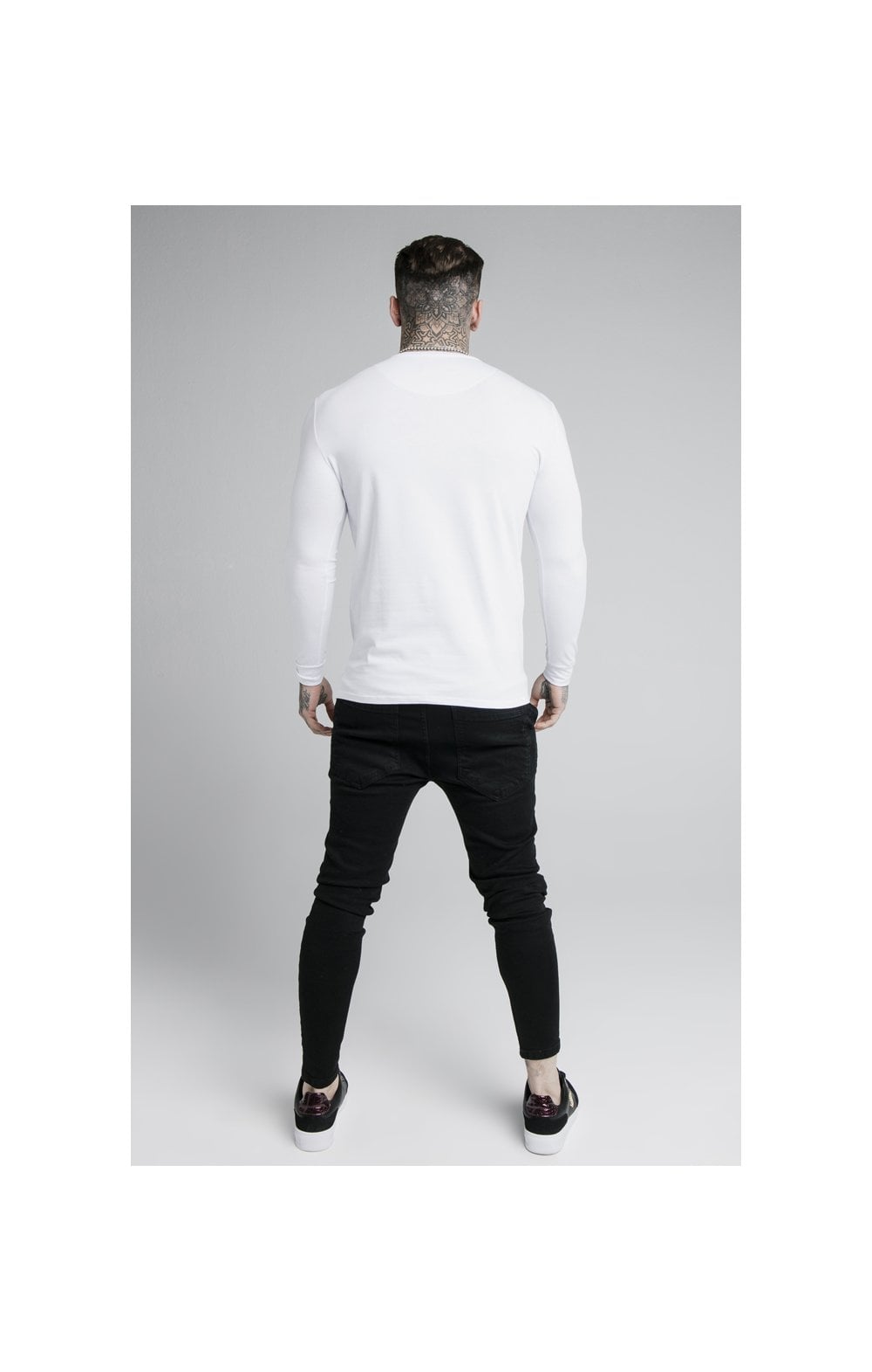 White Long Sleeve Straight Hem Muscle Fit T-Shirt (5)