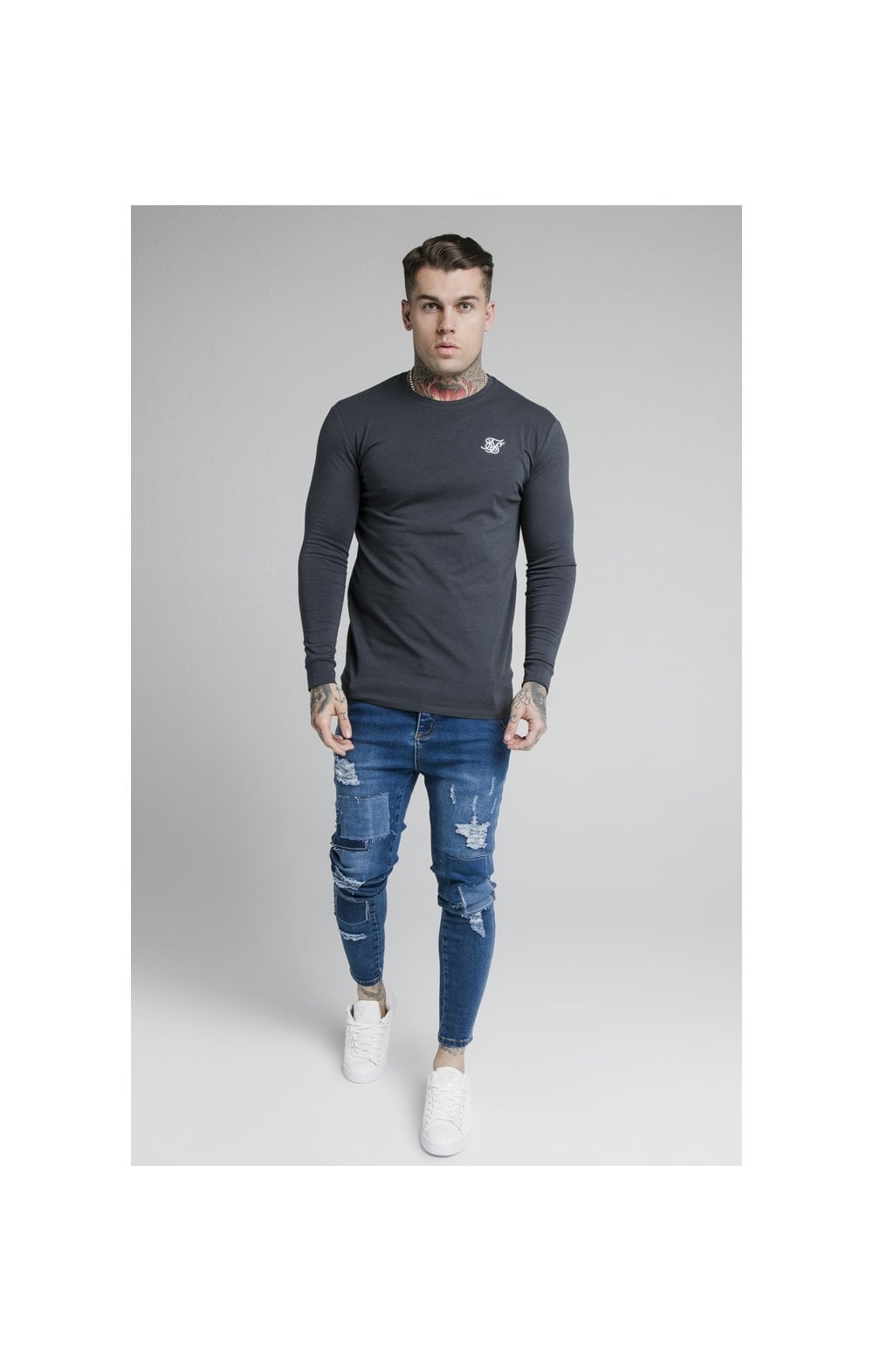 Navy Essential Long Sleeve Muscle Fit T-Shirt (4)