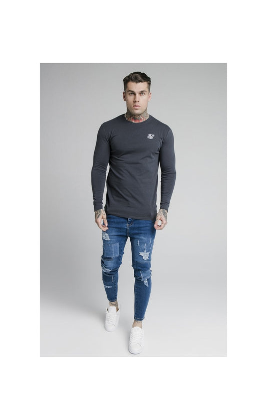 Navy Essential Long Sleeve Muscle Fit T-Shirt