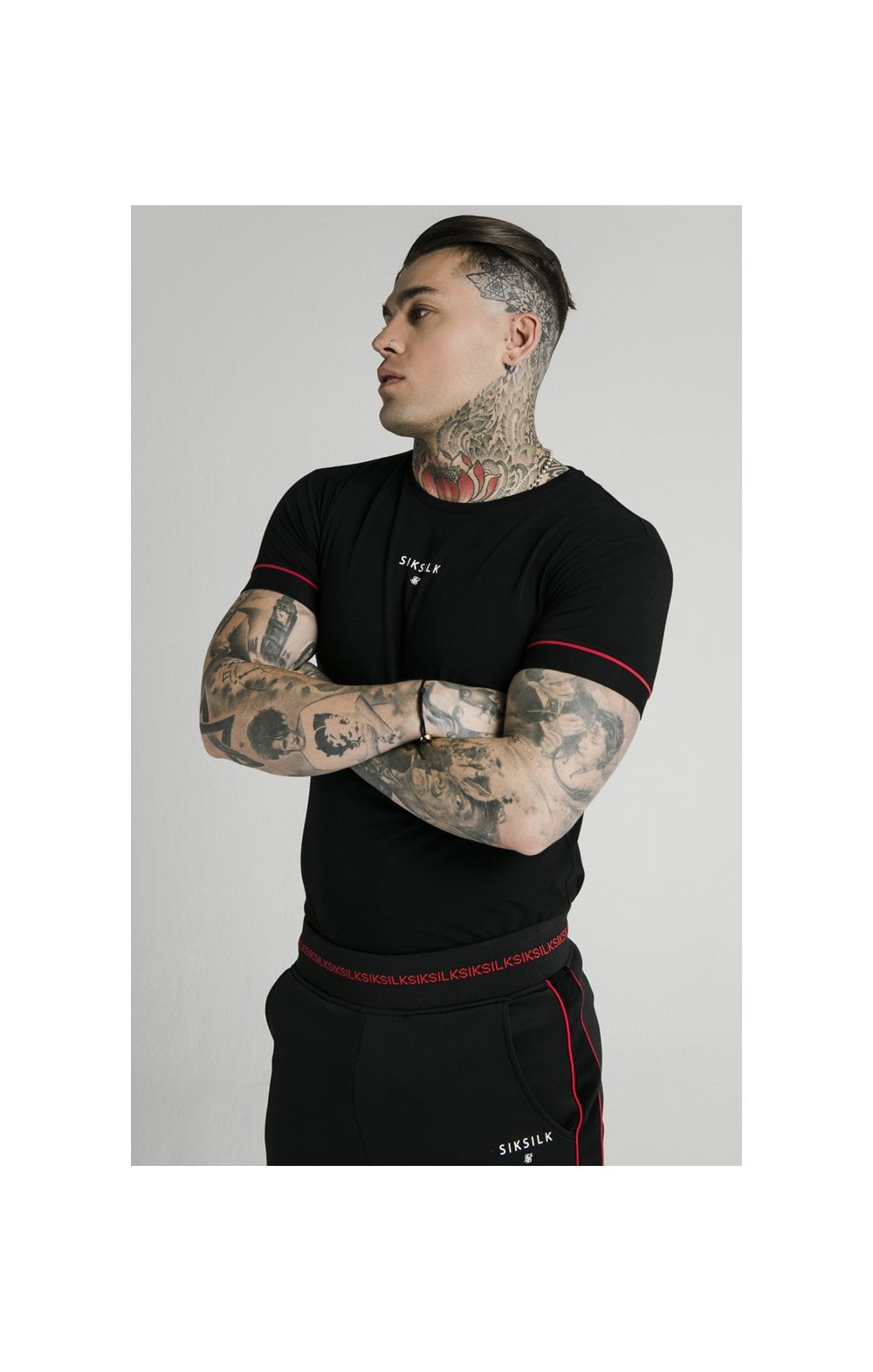 SikSilk Imperial Straight Tech Tee - Black &amp; Red