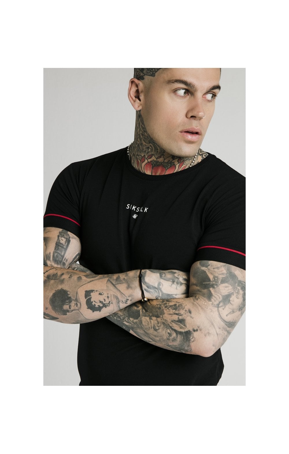 SikSilk Imperial Straight Tech Tee - Black &amp; Red (1)