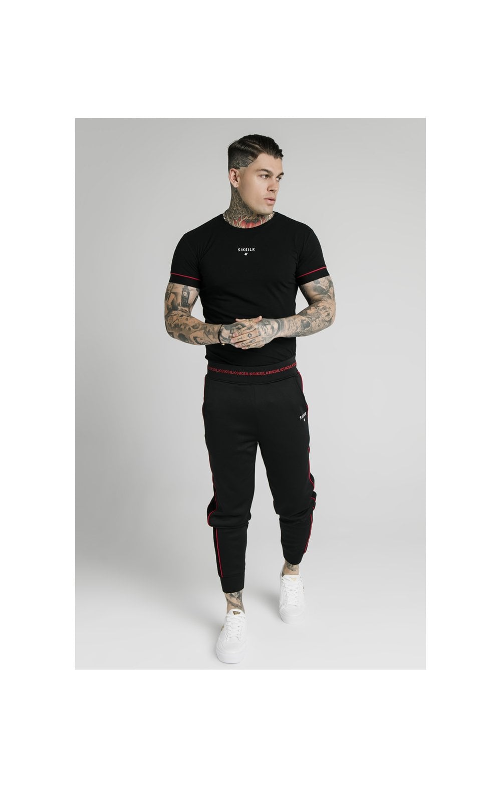 SikSilk Imperial Straight Tech Tee - Black &amp; Red (2)