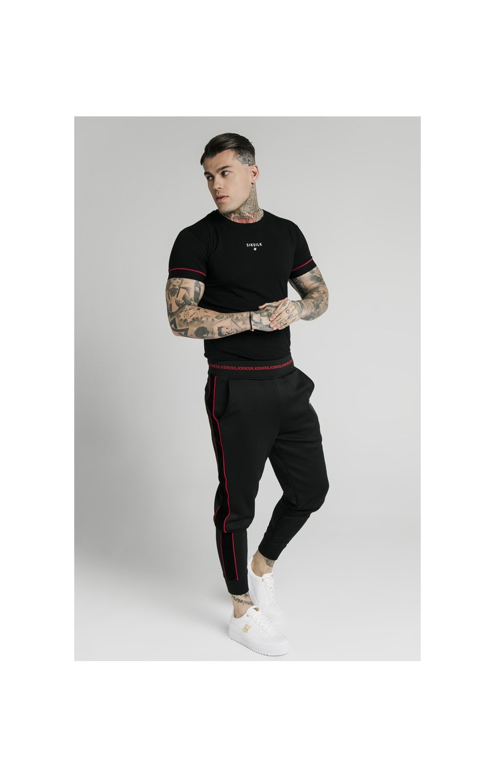 SikSilk Imperial Straight Tech Tee - Black &amp; Red (3)