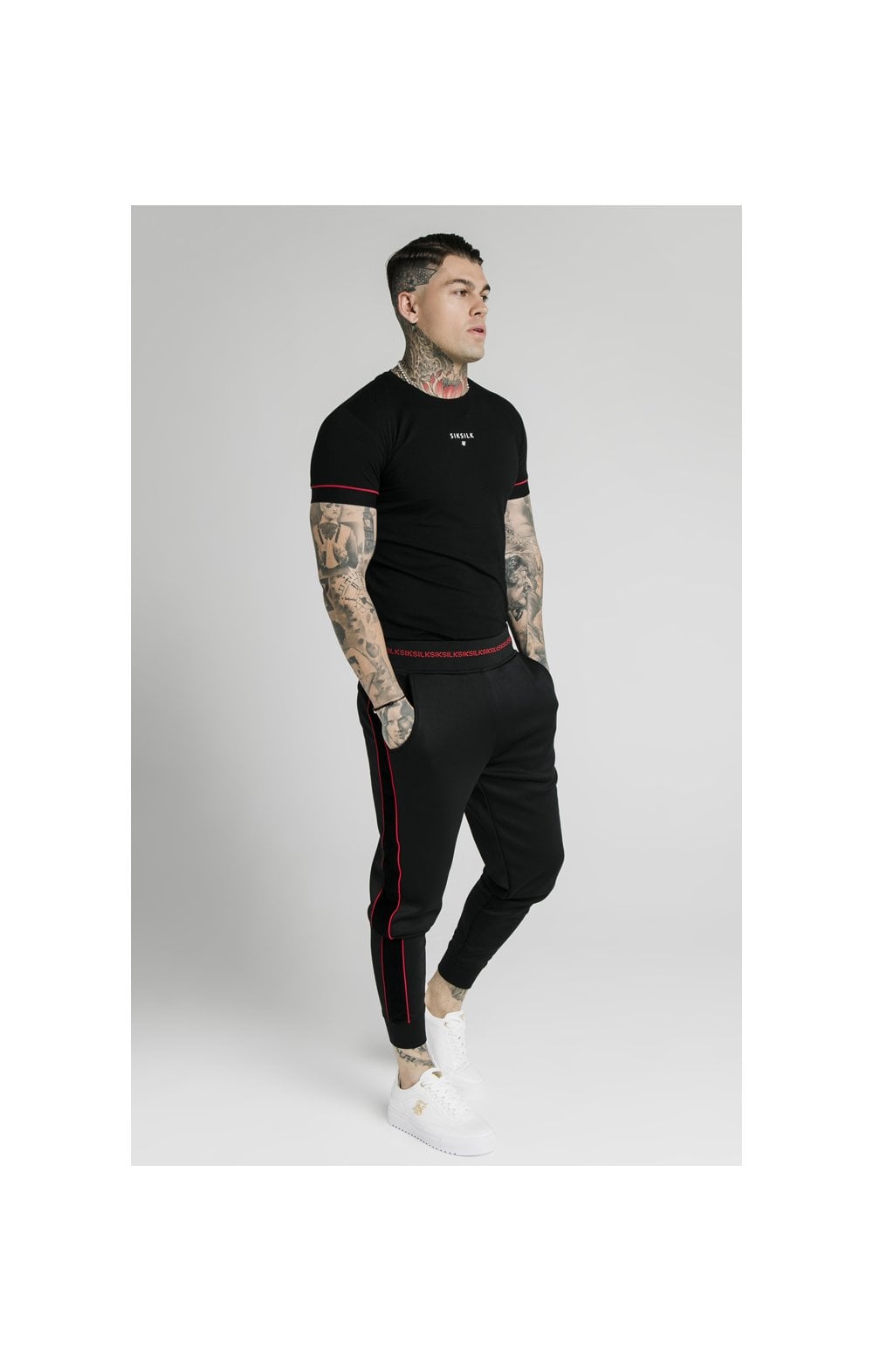 SikSilk Imperial Straight Tech Tee - Black &amp; Red (4)