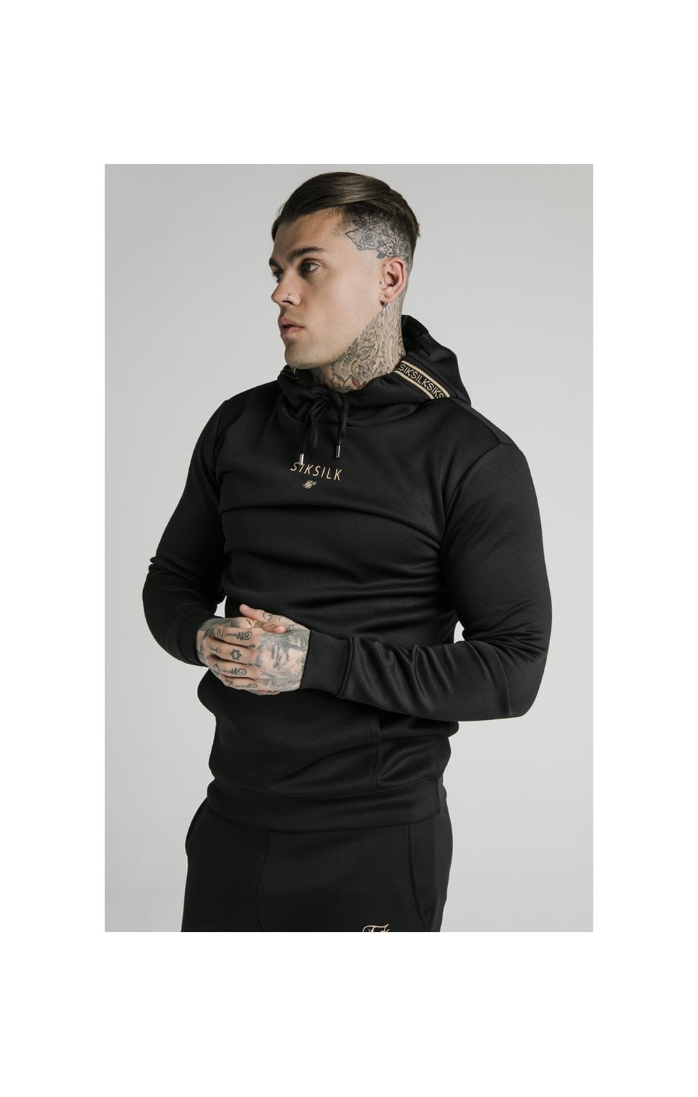 SikSilk Element Muscle Fit Overhead Hoodie - Black &amp; Gold