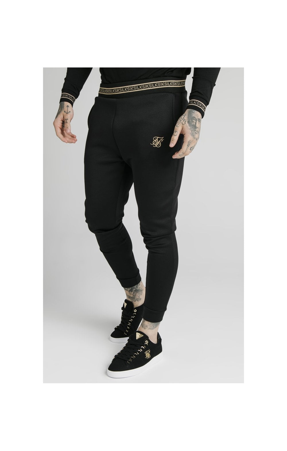 SikSilk Element Muscle Fit Cuff Joggers - Black &amp; Gold