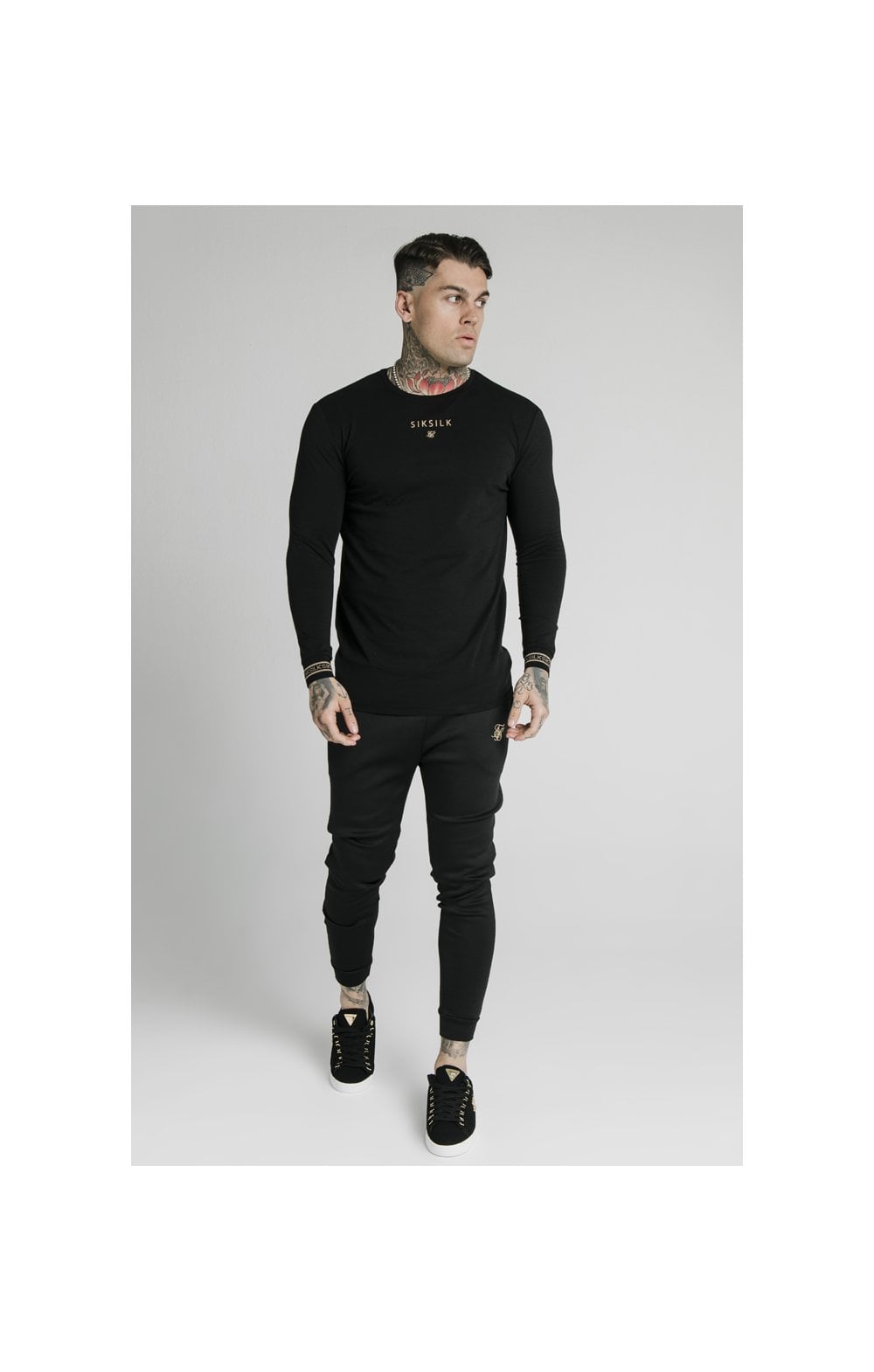 SikSilk Element Muscle Fit Cuff Joggers - Black &amp; Gold (5)
