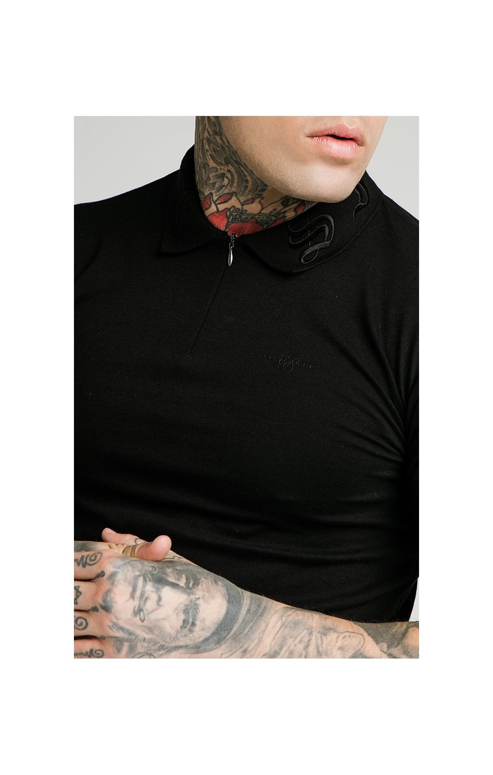 SikSilk S/S Old English Inset Cuff Polo - Black (1)