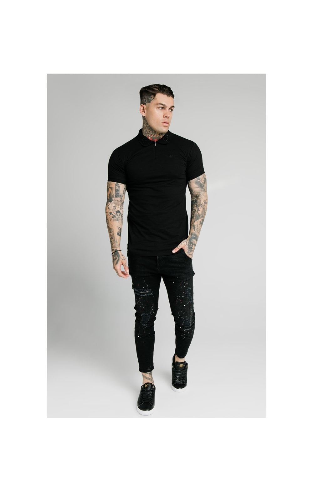 SikSilk S/S Old English Inset Cuff Polo - Black (6)
