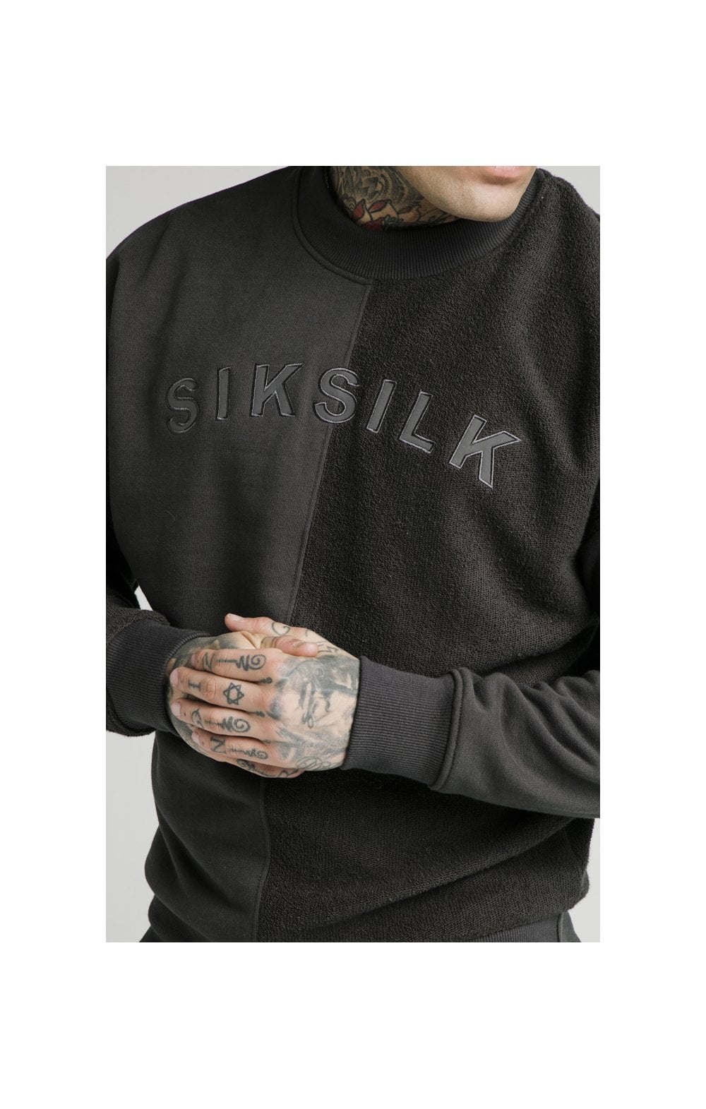 SikSilk Half &amp; Half Crew Sweater – Washed Grey (1)