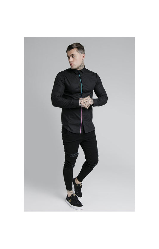 SikSilk L/S Fade Piping Shirt - Black & Neon Fade