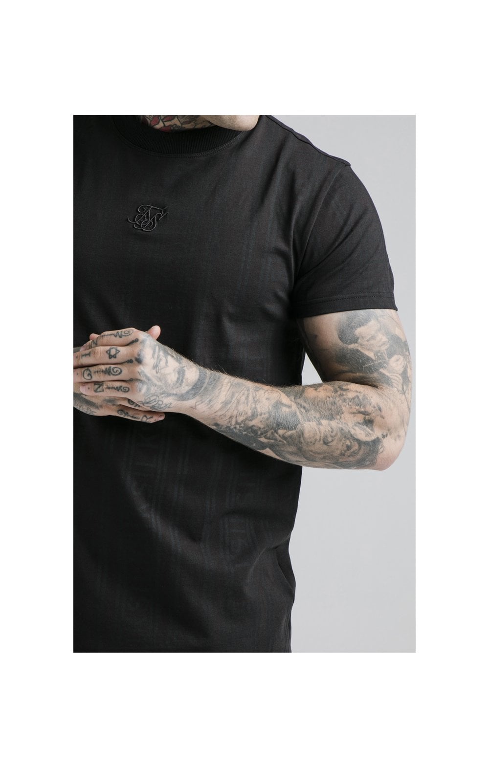 SikSilk S/S Fitted Box Tee - Black &amp; Grey (1)