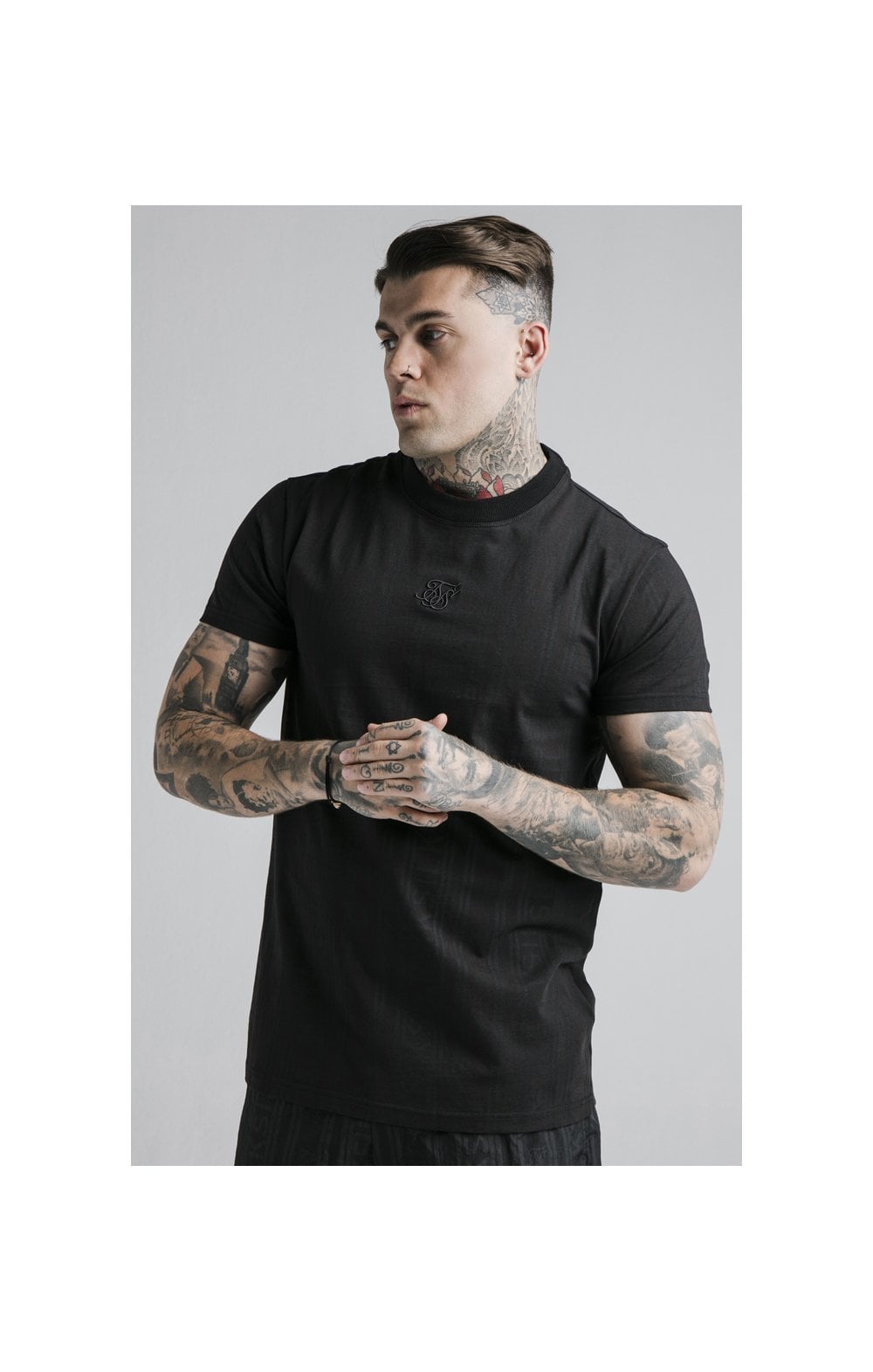 SikSilk S/S Fitted Box Tee - Black &amp; Grey