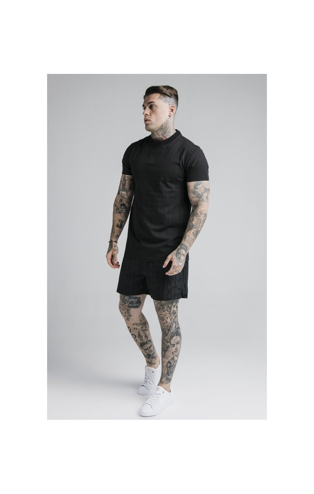 SikSilk S/S Fitted Box Tee - Black &amp; Grey (2)