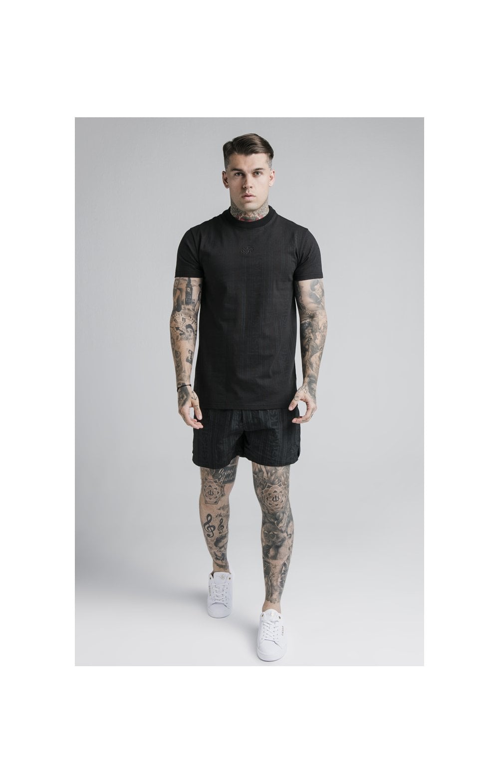 SikSilk S/S Fitted Box Tee - Black &amp; Grey (3)
