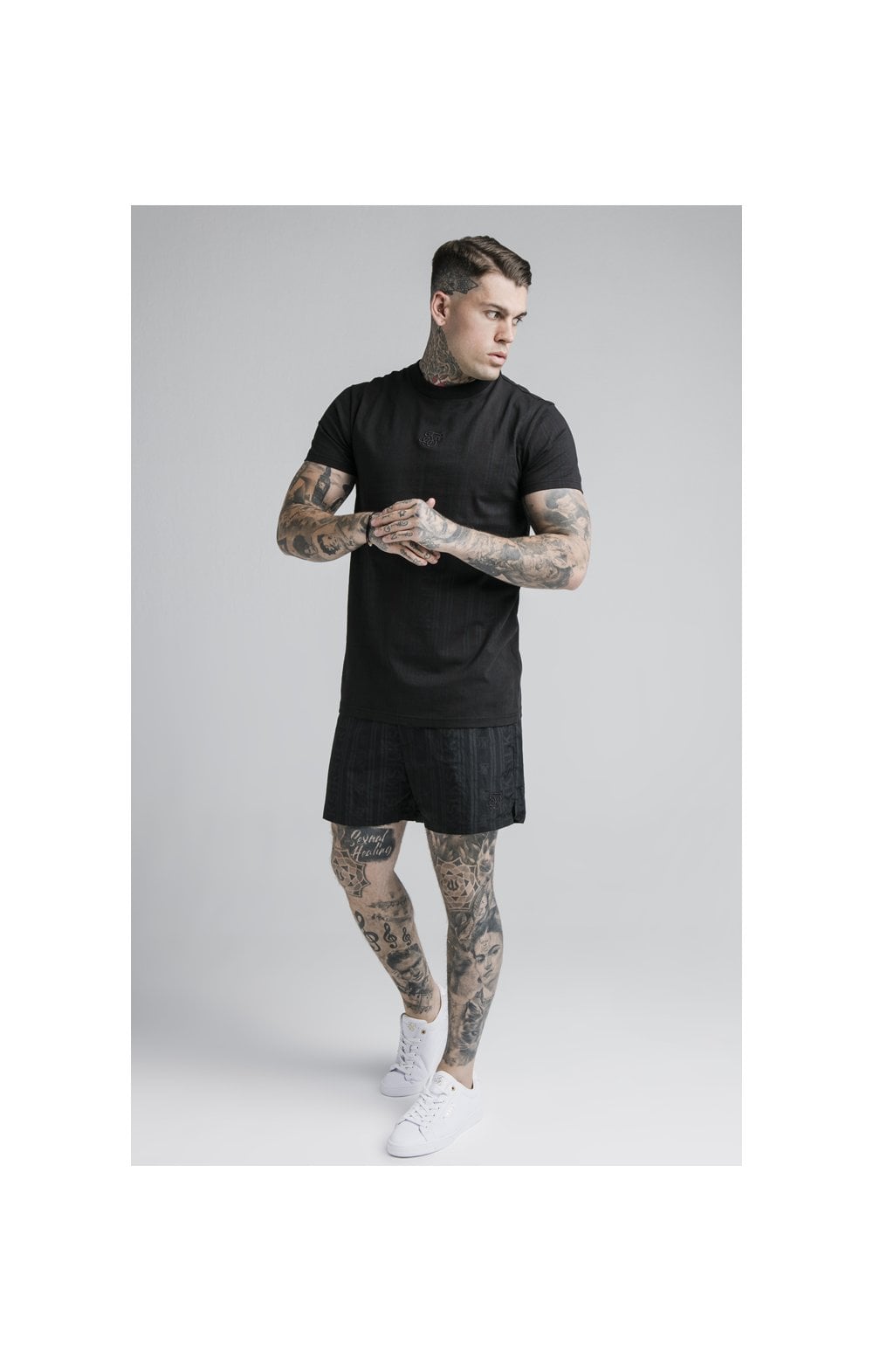 SikSilk S/S Fitted Box Tee - Black &amp; Grey (4)