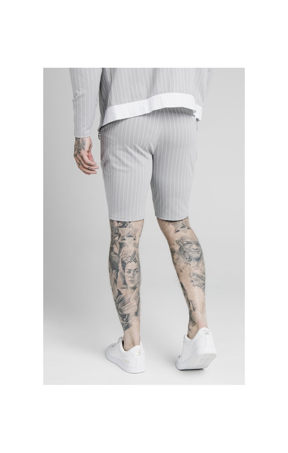 SikSilk Dual Stripe Poly Shorts - Grey &amp; White (1)
