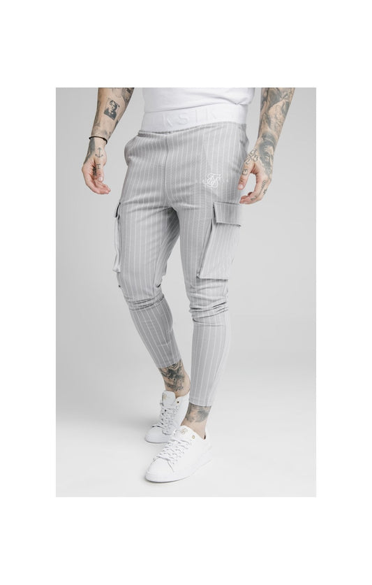 SikSilk Dual Stripe Cargo Pant - Grey & White