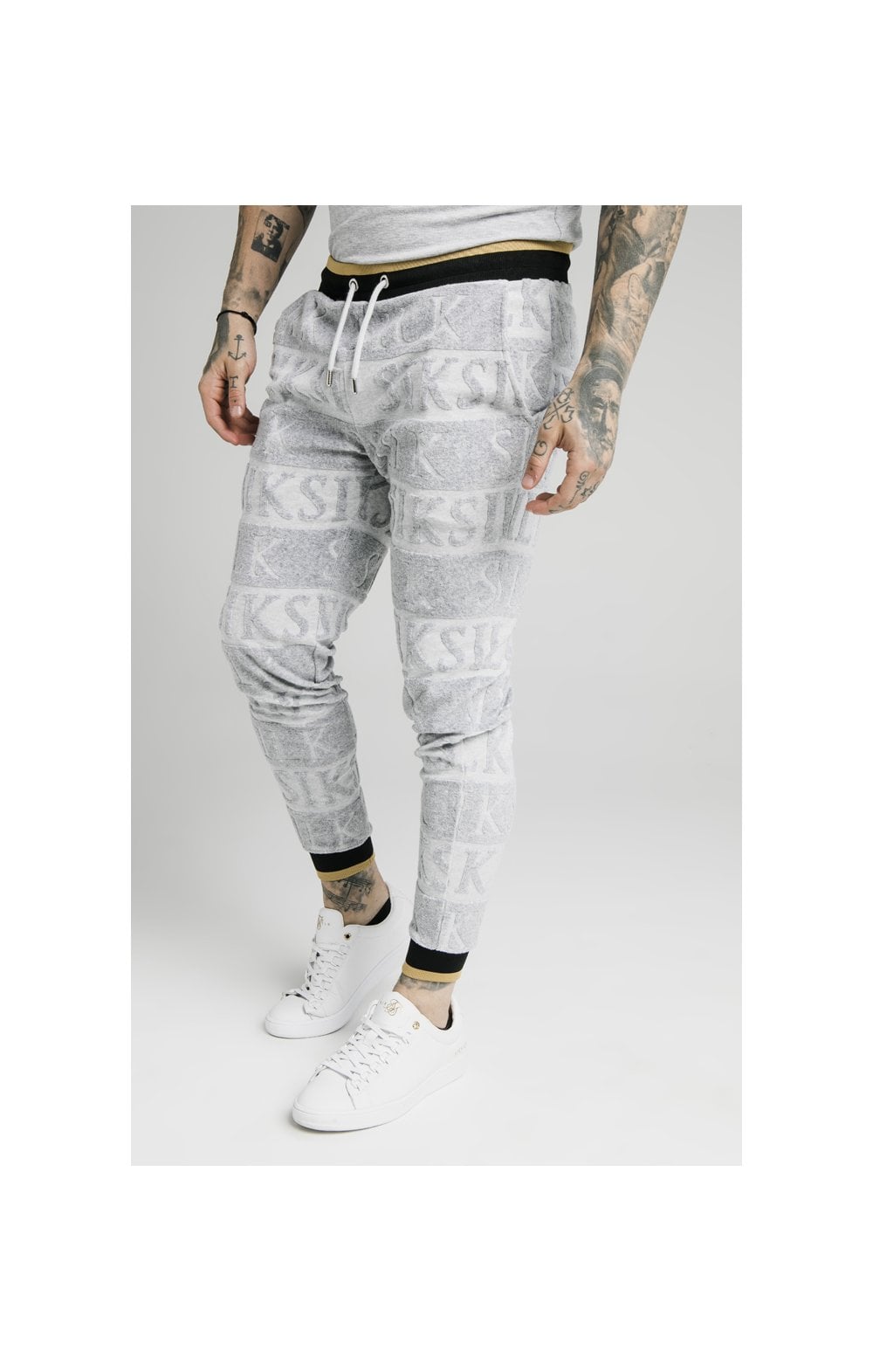 SikSilk Inverse Fitted Joggers - Grey,Black &amp; Gold