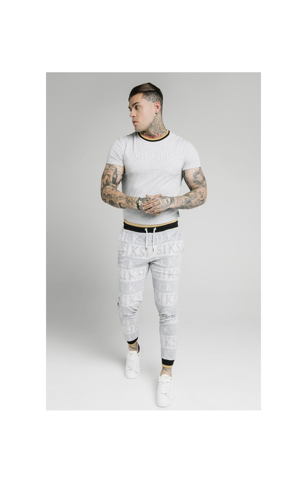 SikSilk Inverse Fitted Joggers - Grey,Black &amp; Gold (2)