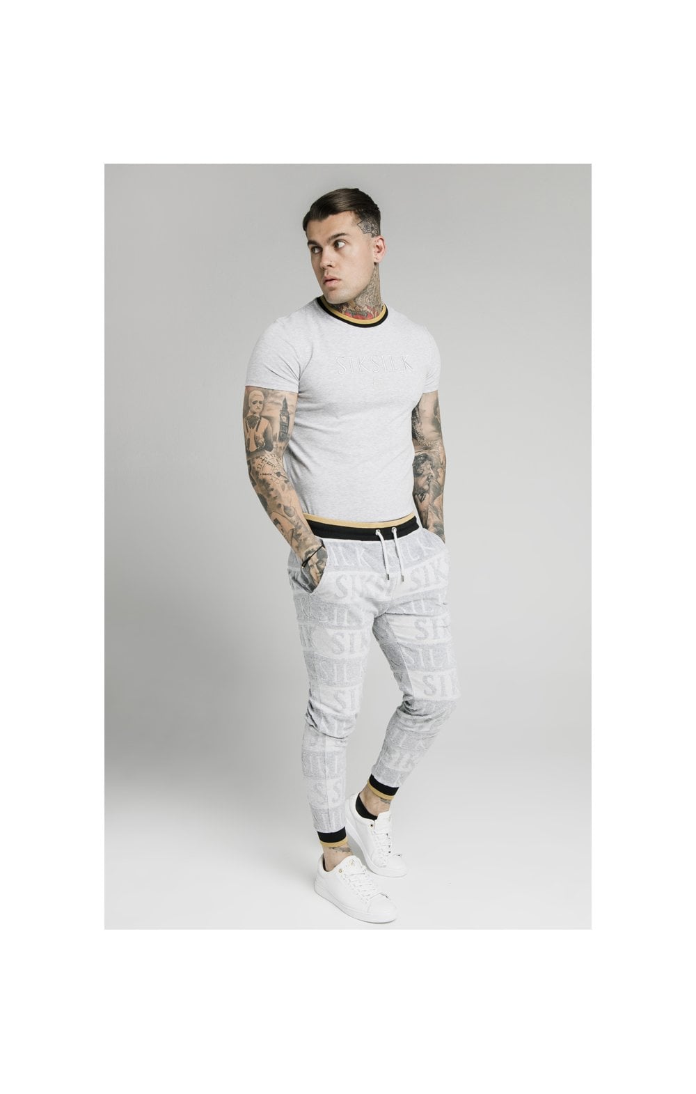 SikSilk Inverse Fitted Joggers - Grey,Black &amp; Gold (5)