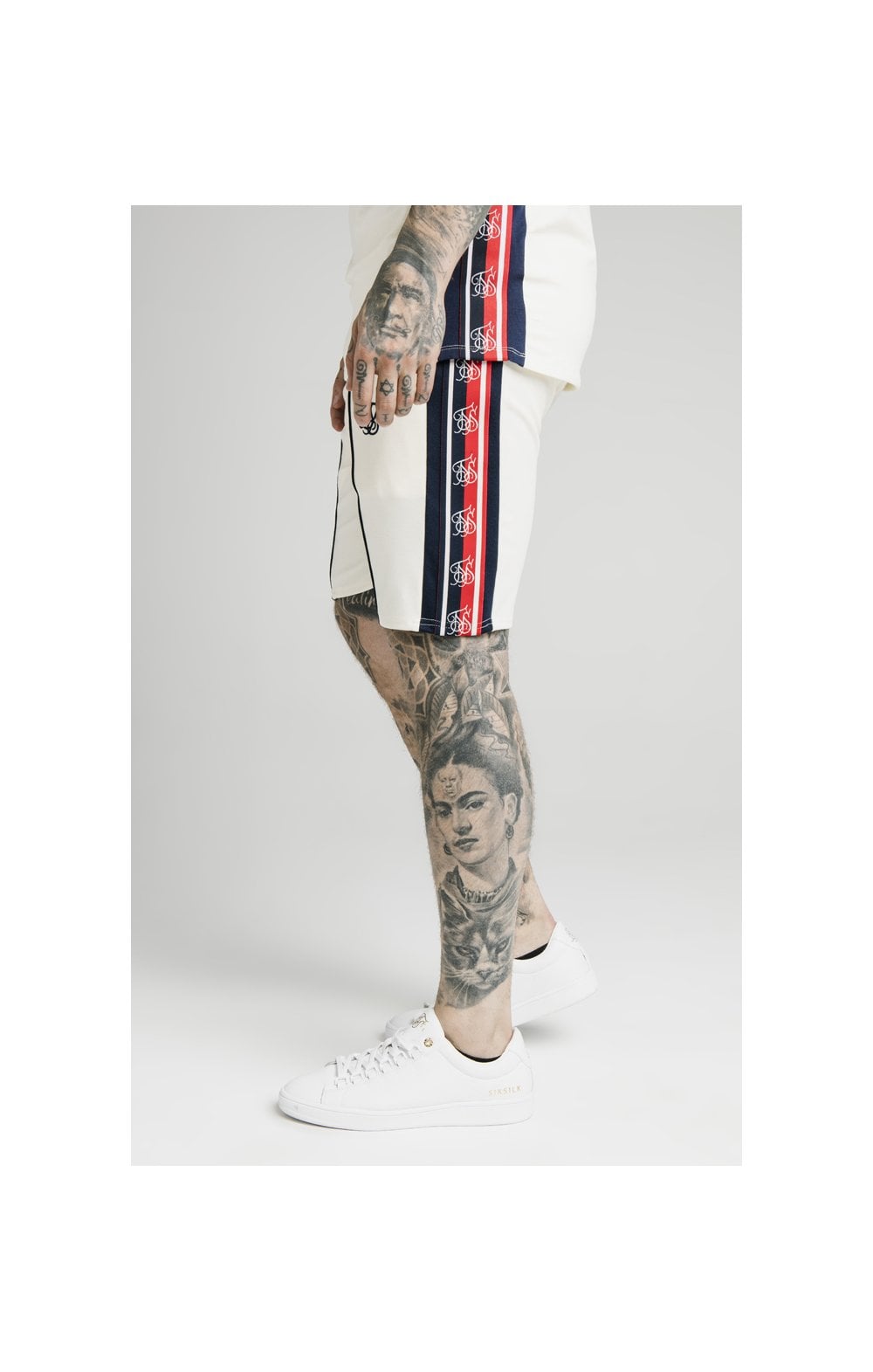 SikSilk Retro Tape Relaxed Shorts - Off White (1)