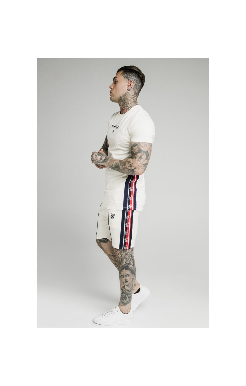 SikSilk Retro Tape Relaxed Shorts - Off White (4)