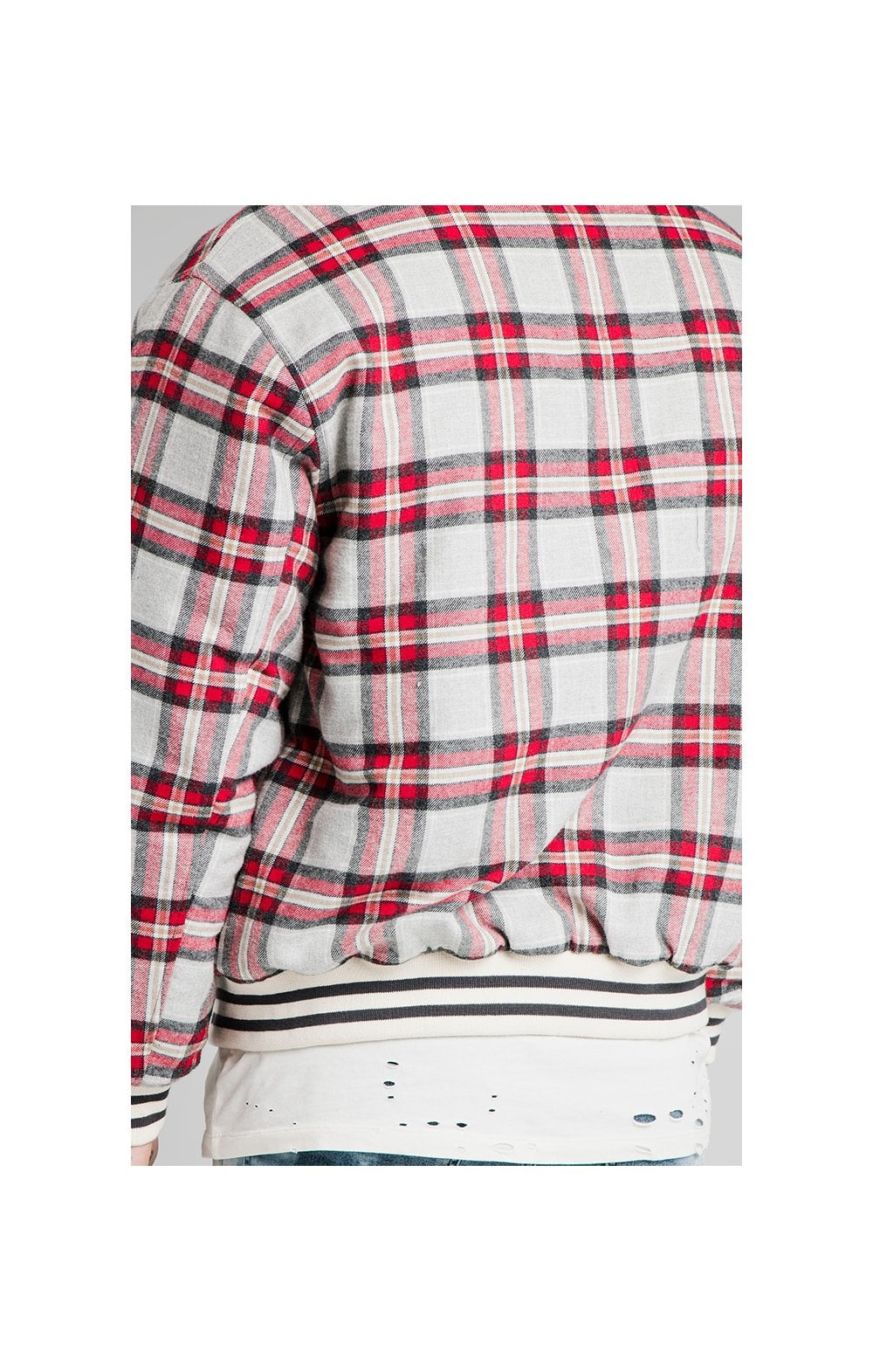 SikSilk Oversize Flannel Check Bomber - Grey &amp; Red (2)