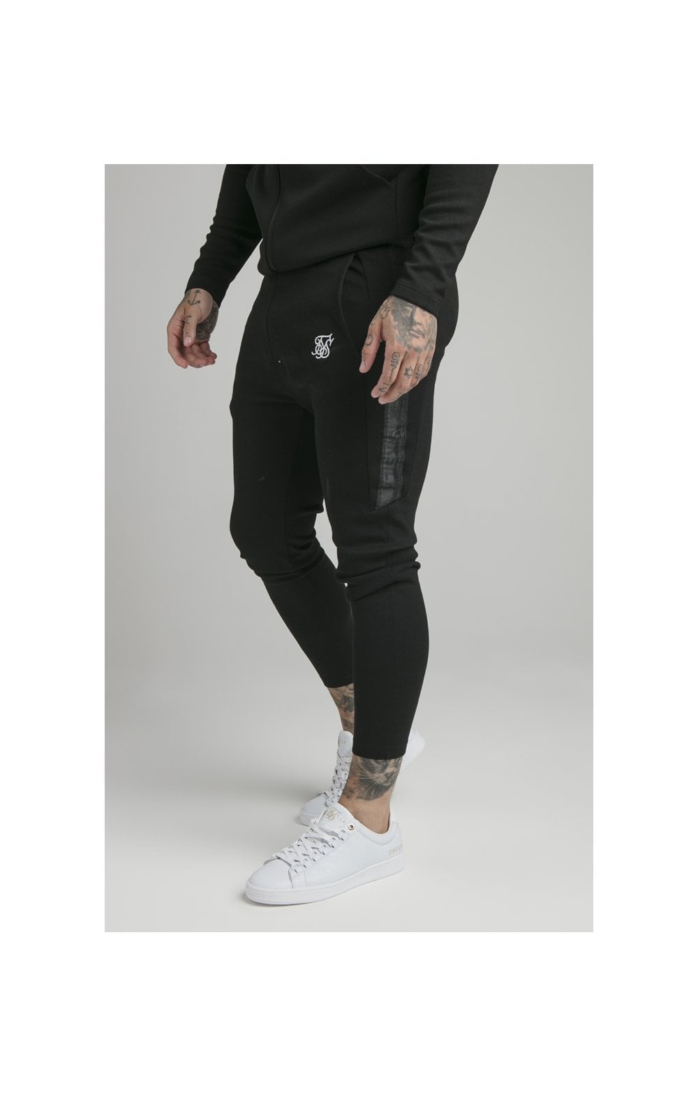Black Motion Tape Zip Through Hoodie And Jogger Set (2)