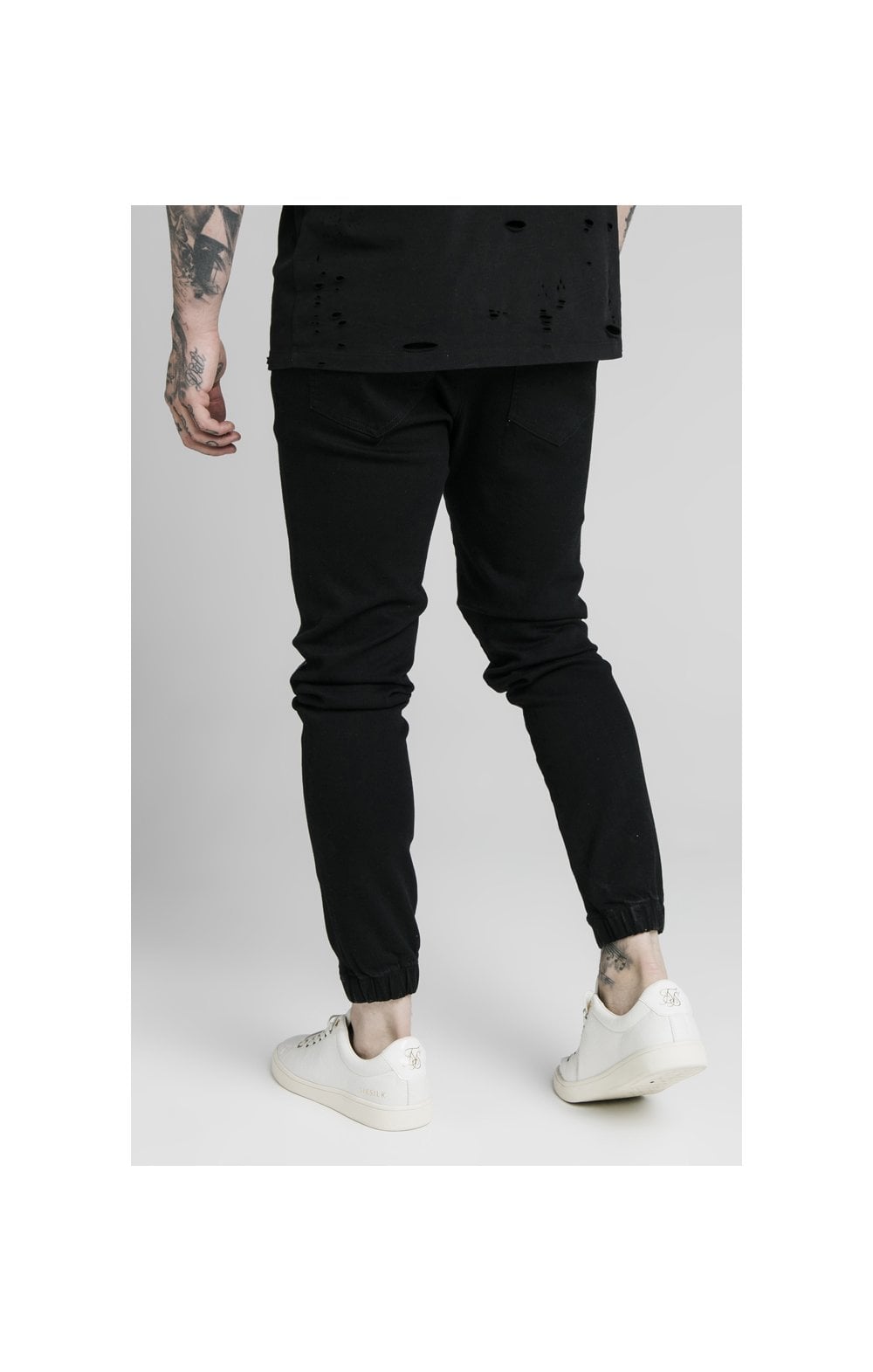 SikSilk Elasticated Cuff Pleated Jeans Pants - Washed Black (1)