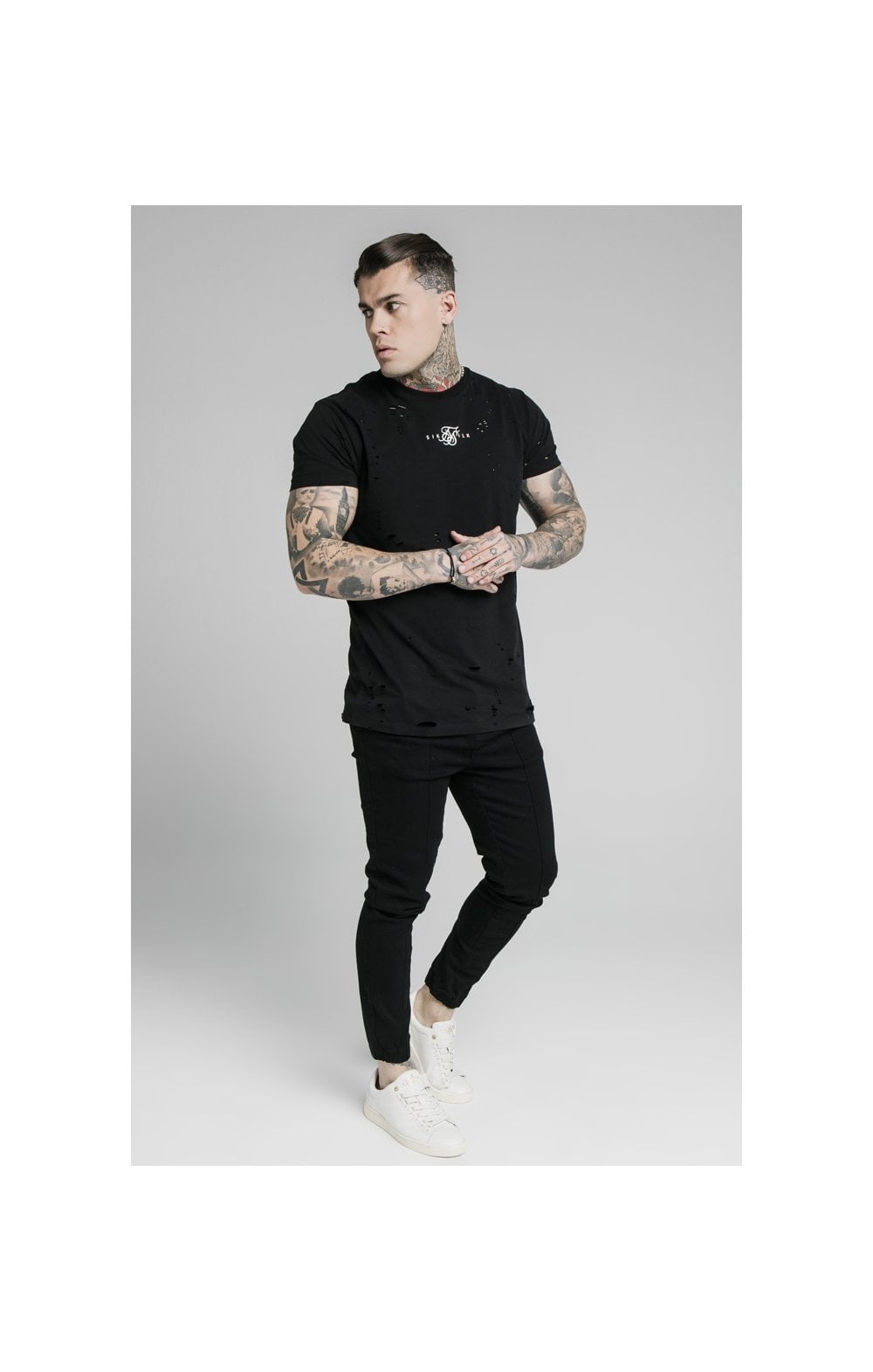 SikSilk Elasticated Cuff Pleated Jeans Pants - Washed Black (2)