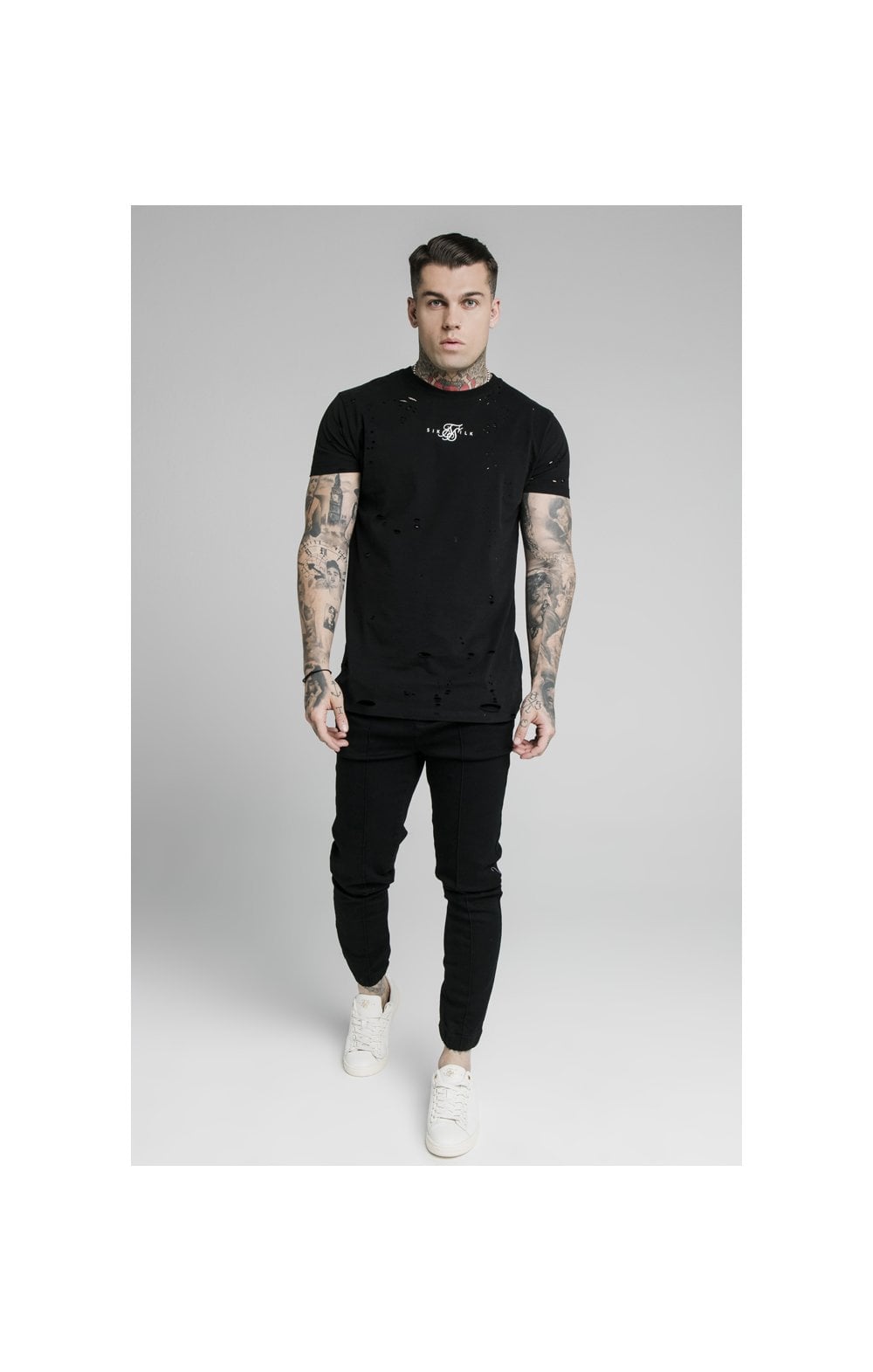 SikSilk Elasticated Cuff Pleated Jeans Pants - Washed Black (4)