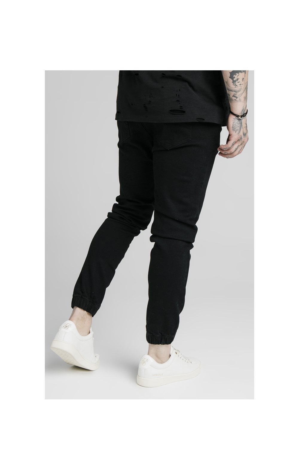 SikSilk Elasticated Cuff Pleated Jeans Pants - Washed Black (5)